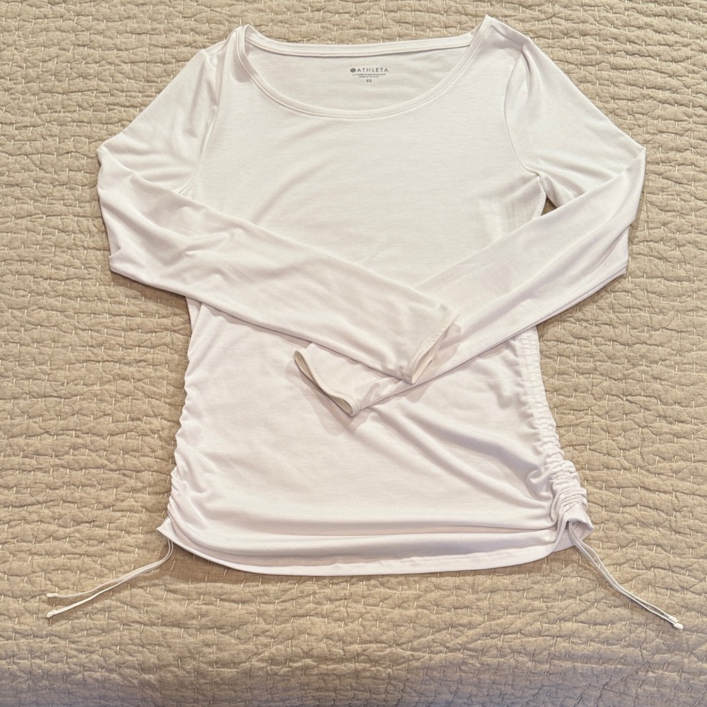 Athleta White Long Sleeve Tunic with Ruched Sides